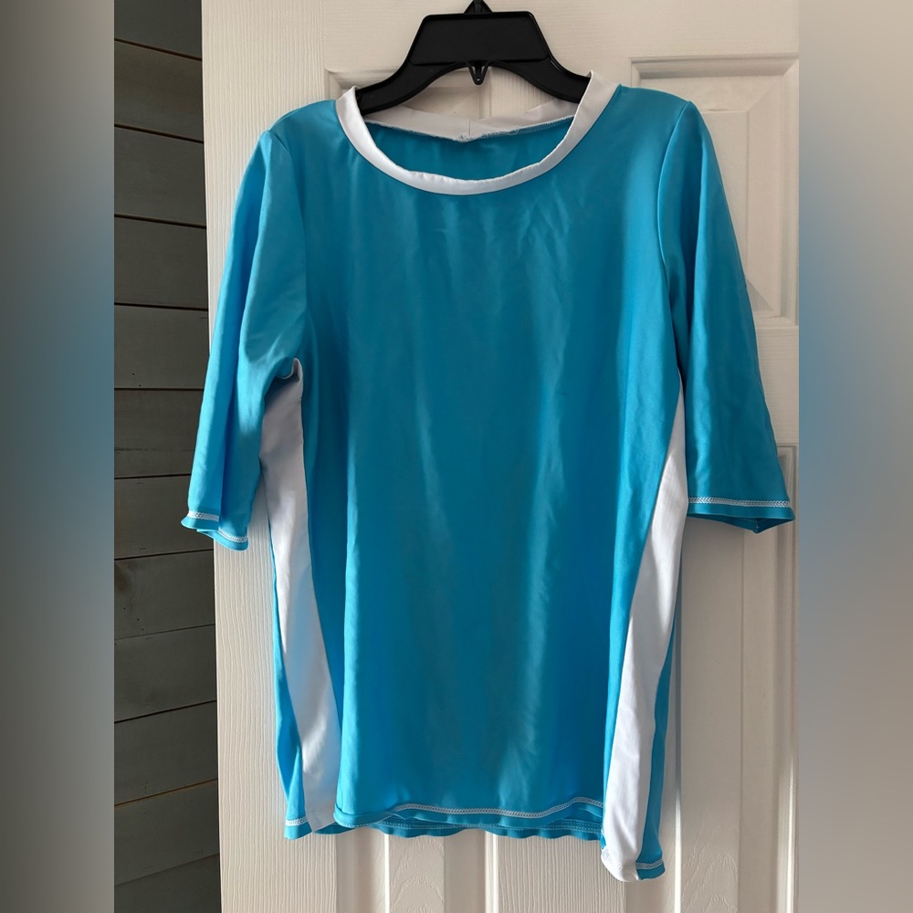 Blue and White Short Sleeve Top